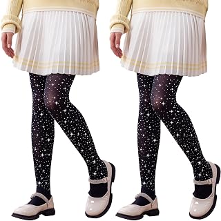 LOLANTA Girls All-over Rhinestone Tights, Sparkly Semi-opaque Pantyhose for Dance, Party, Performance, 6-12 Years