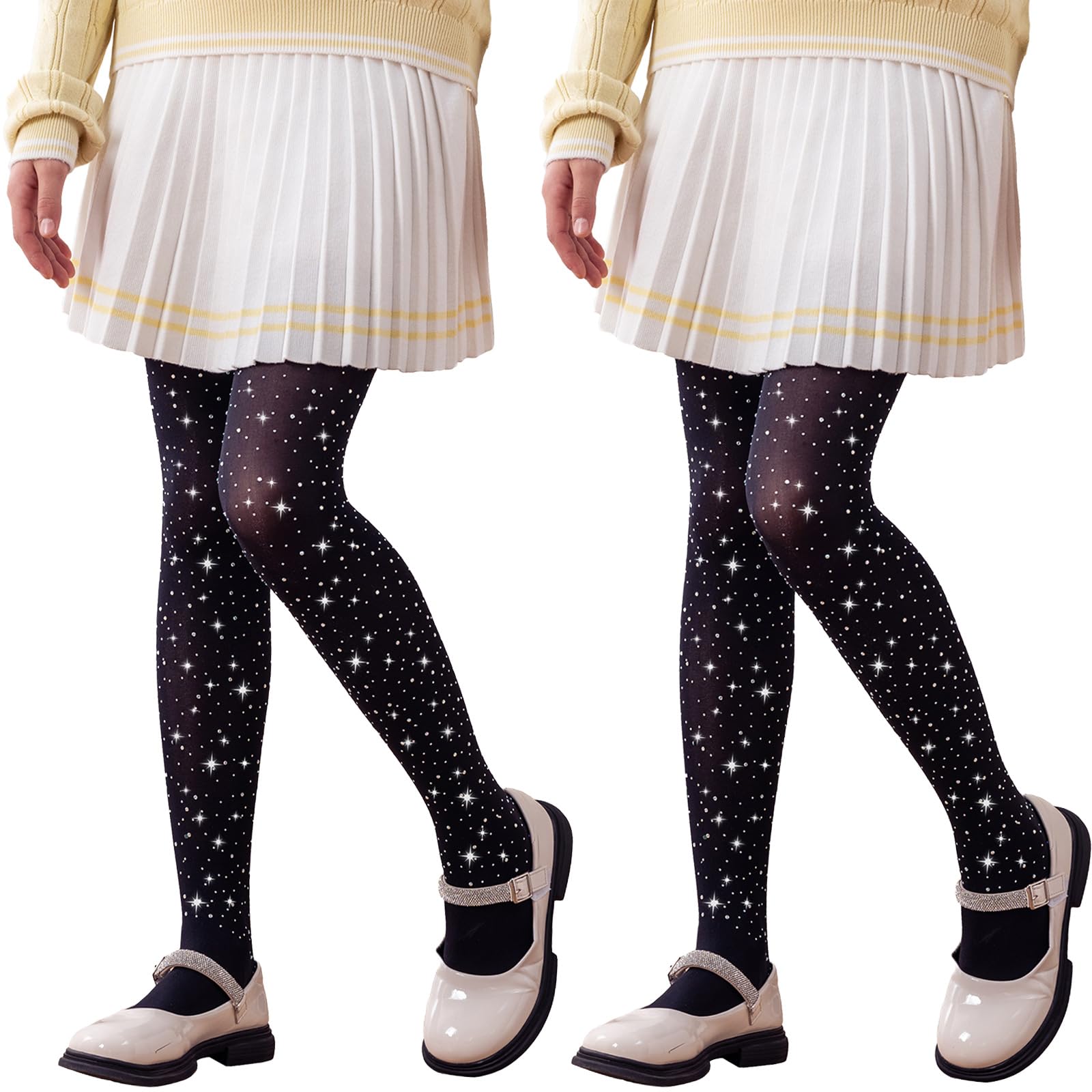 LOLANTA Girls All-over Rhinestone Tights, Sparkly Semi-opaque Pantyhose for Danc
