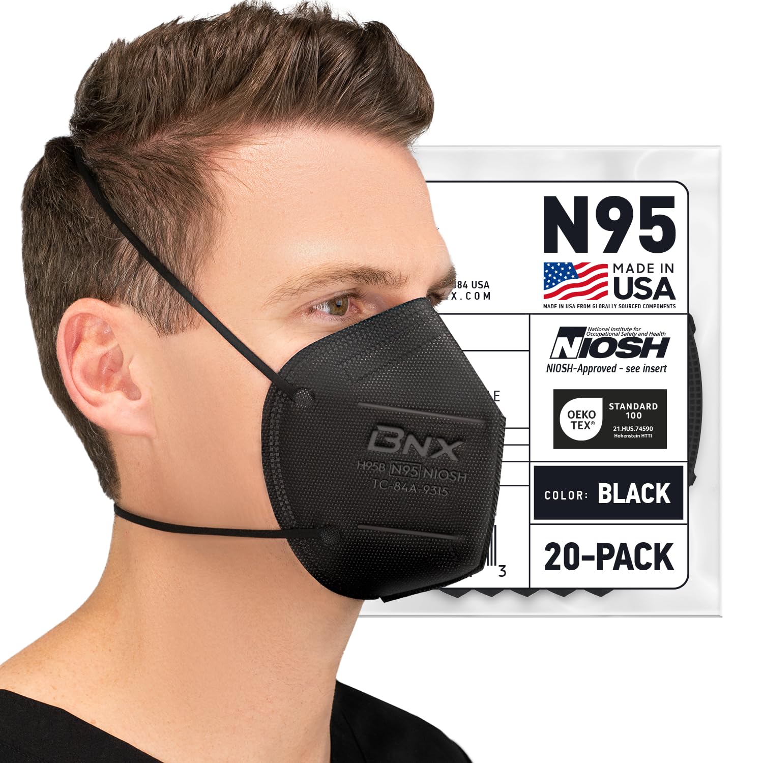 AccuMed BNX N95 Mask Black NIOSH Certified MADE IN USA Particulate Respirator Pr