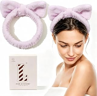 Women Makeup Headband - Spa Headband Soft Lilac Fleece Bow Face Wash Skin Care Headband