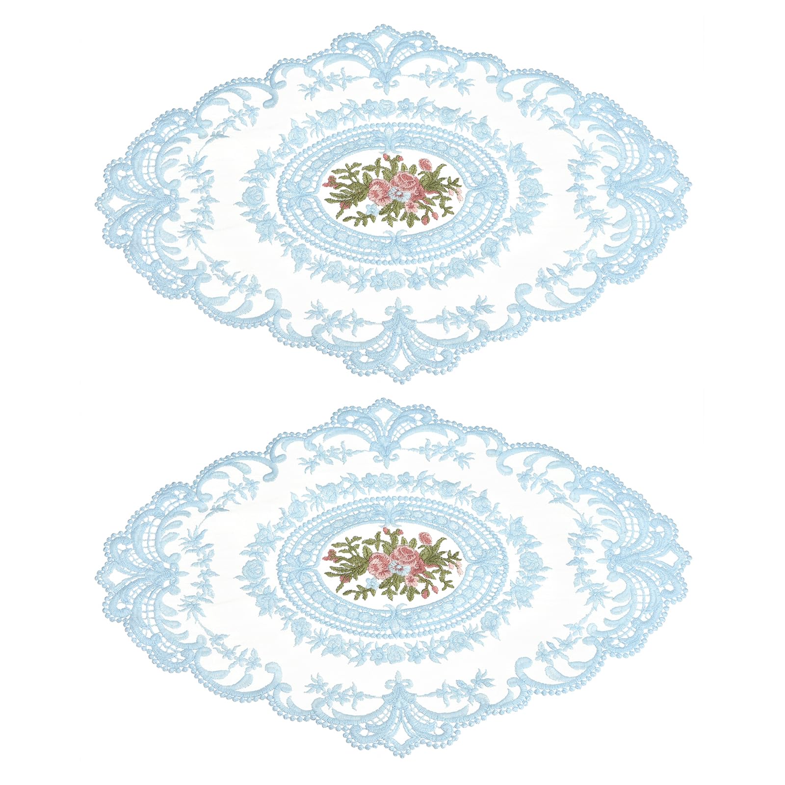 Generic 2 Pack Retro Lace Placemats 12x16 Inch Oval Embroidered Table Placemats 