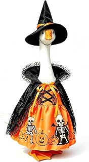 Porch Goose Outfits Halloween Porch Goose Clothes for 23in Geese Statues | Halloween Porch Goose Outfits with Pumpkin Skirt witch Cap, Black Cape for 23in Lawn Garden Yard Outdoor Porch Goose Statues