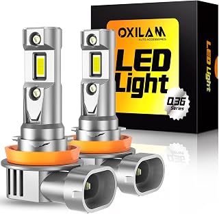 OXILAM H11 LED Light Bulb, 1100% Brighter 6500K Cool White, Anti-Flicker, 70,000Hrs Lifespan, Plug and Play, IP68, H16 LED Light Compatible with Cars Trucks SUVs, Pack of 2