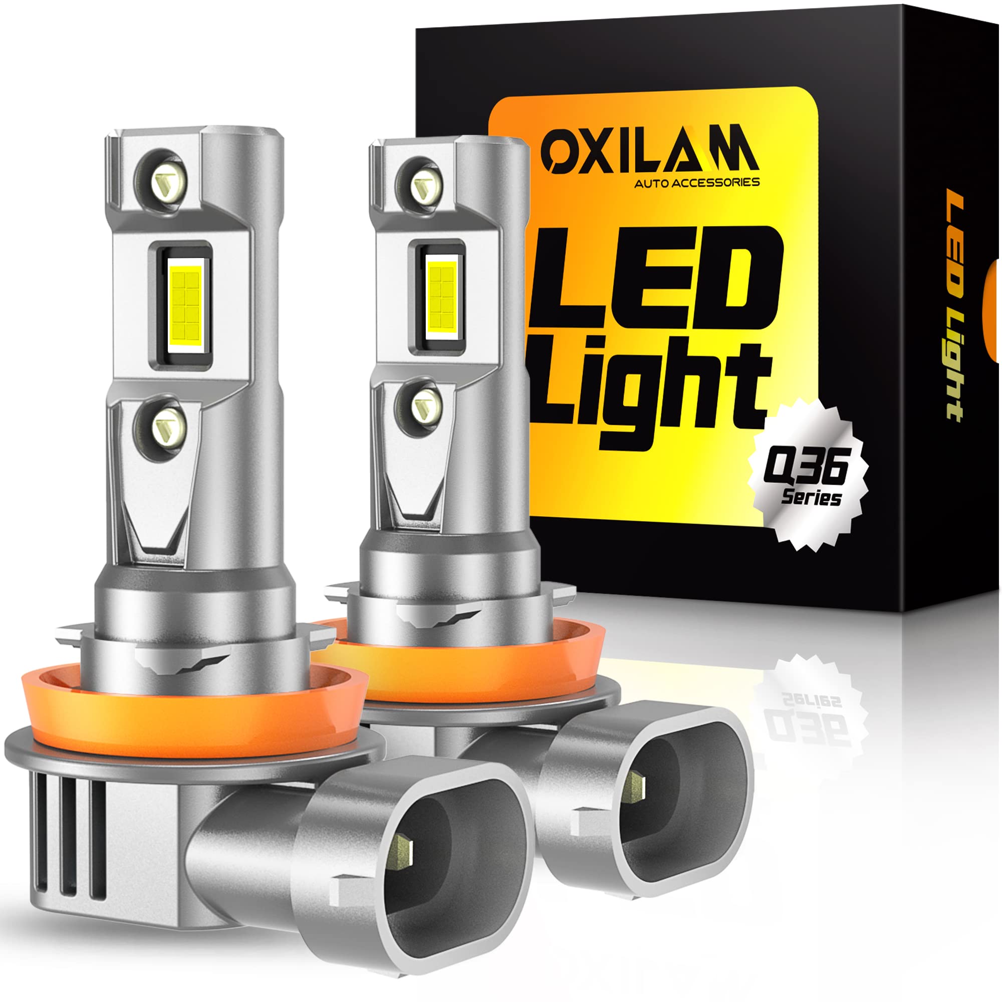 OXILAM H11 LED Light Bulb, 1100% Brighter 6500K Cool White, Anti-Flicker, 70,000