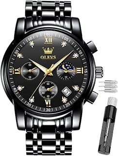 OLEVS Orologio da uomo con diamanti per affari, orologio analogico al quarzo in acciaio inossidabile, impermeabile, luminoso, con data, due toni, orologio da polso casual di lusso