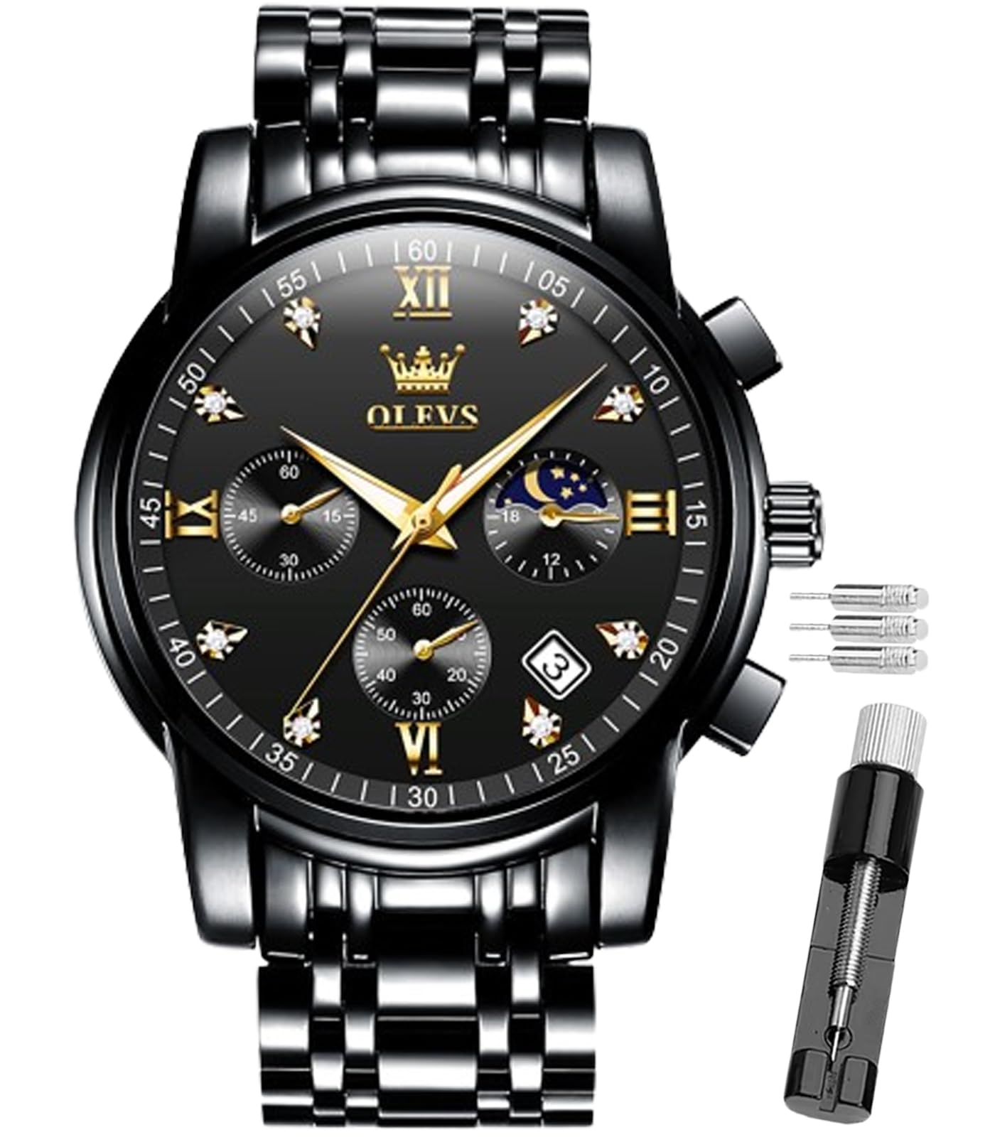 OLEVS Orologio da uomo con diamanti per affari, orologio analogico al quarzo in 