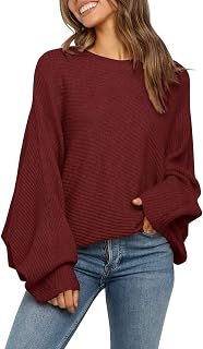 Fessceruna Womens Oversized Batwing Sleeve Knit Sweater Crew Neck Ribbed Winter Sweater