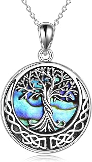 YAFEINI Tree of Life Necklace 925 Sterling Silver Abalone Shell Celtic Knot Pendant Necklace for Women