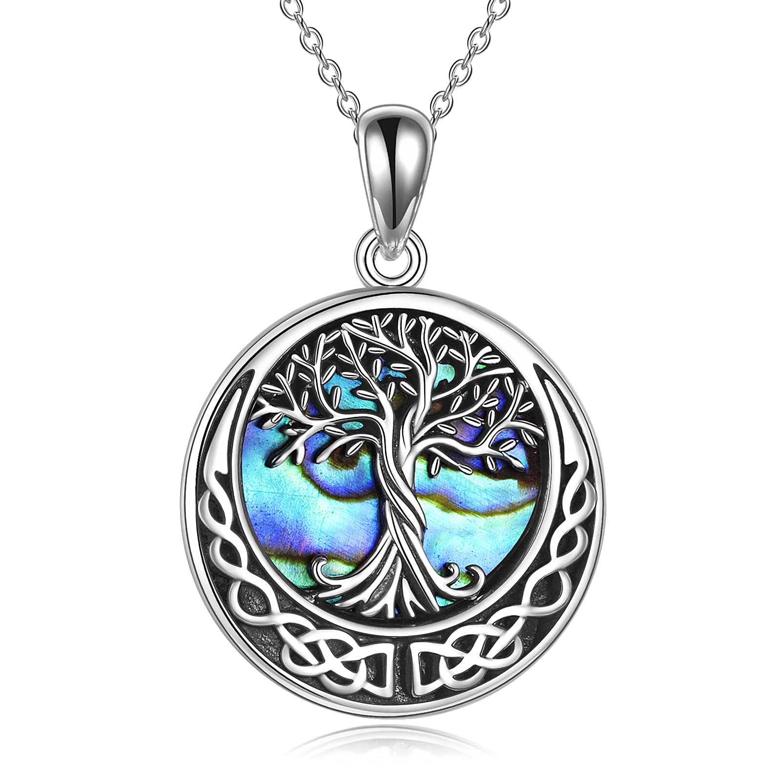 YAFEINI Tree of Life Necklace 925 Sterling Silver Abalone Shell Celtic Knot Pend