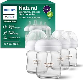 Philips Avent Natural Glass Baby Bottles, Slow Flow, 4 oz, BPA-Free, 4-Pack | Combo Feeding, Baby-Paced Milk Flow, Premium Borosilicate Glass, Easy Sterilizing, Fridge Storage, Slow Flow 2
