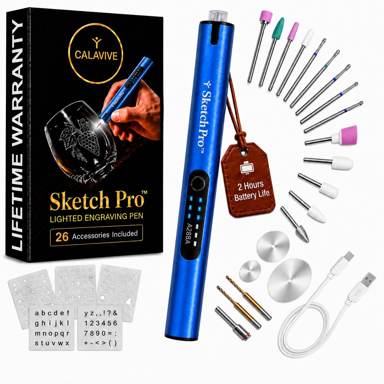 SketchPro Cordless Engraver Pen has LED Light- For Wood, Metal, Leather, Glass