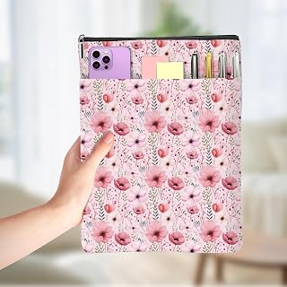 Pink Watercolor Flowers Books Lovers Gifts Waterproof Floral Book Sleeve Book Pouch Protector with Zipper and Front Pocket Books Cover Case for Women Friend Reading Accessories Bookish Gifts