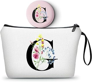 A-Z Womens Birthday Gifts, Initial Makeup Bag with Mirror, G