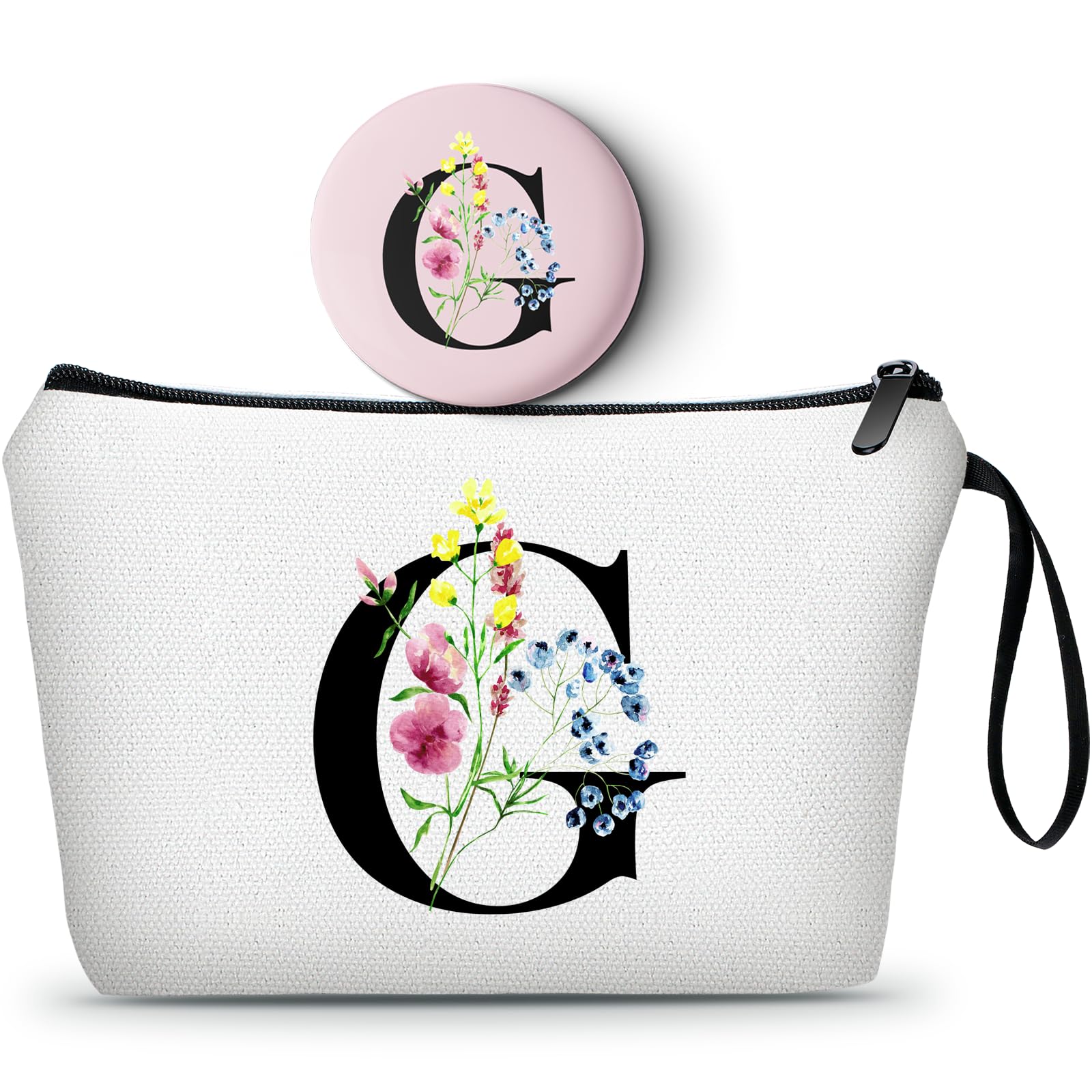 A-Z Womens Birthday Gifts, Initial Makeup Bag with Mirror, G