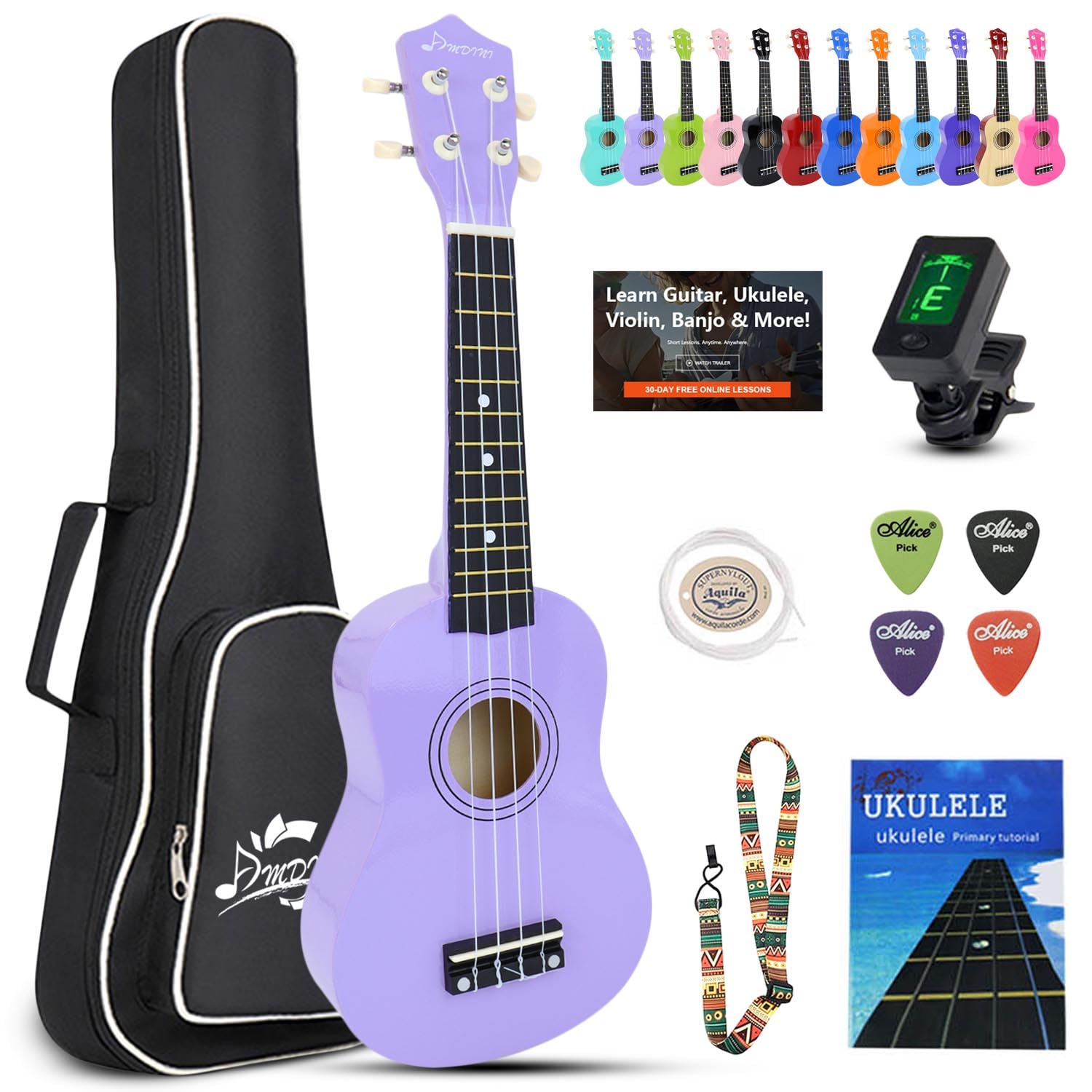 AMDINI Soprano Ukulele for Kids 21 Inch Hawaiian Wood Ukelele Beginner Kit | Inc