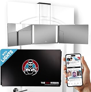 360 Mirror LED Lights Barber 3 Way Hanging Mirror Self Hair Cutting System | Rechargeable LED Lights, Cut Your Hair and Beard at Home, See Back of Head, Height Adjustable, Free Tutorials 1 Year Warranty