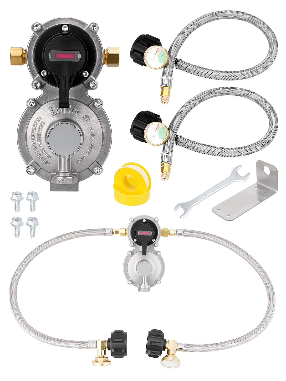 JURPLIX RV 2-Stage Auto Changeover LP Propane Gas Regulator with Dual 18" P