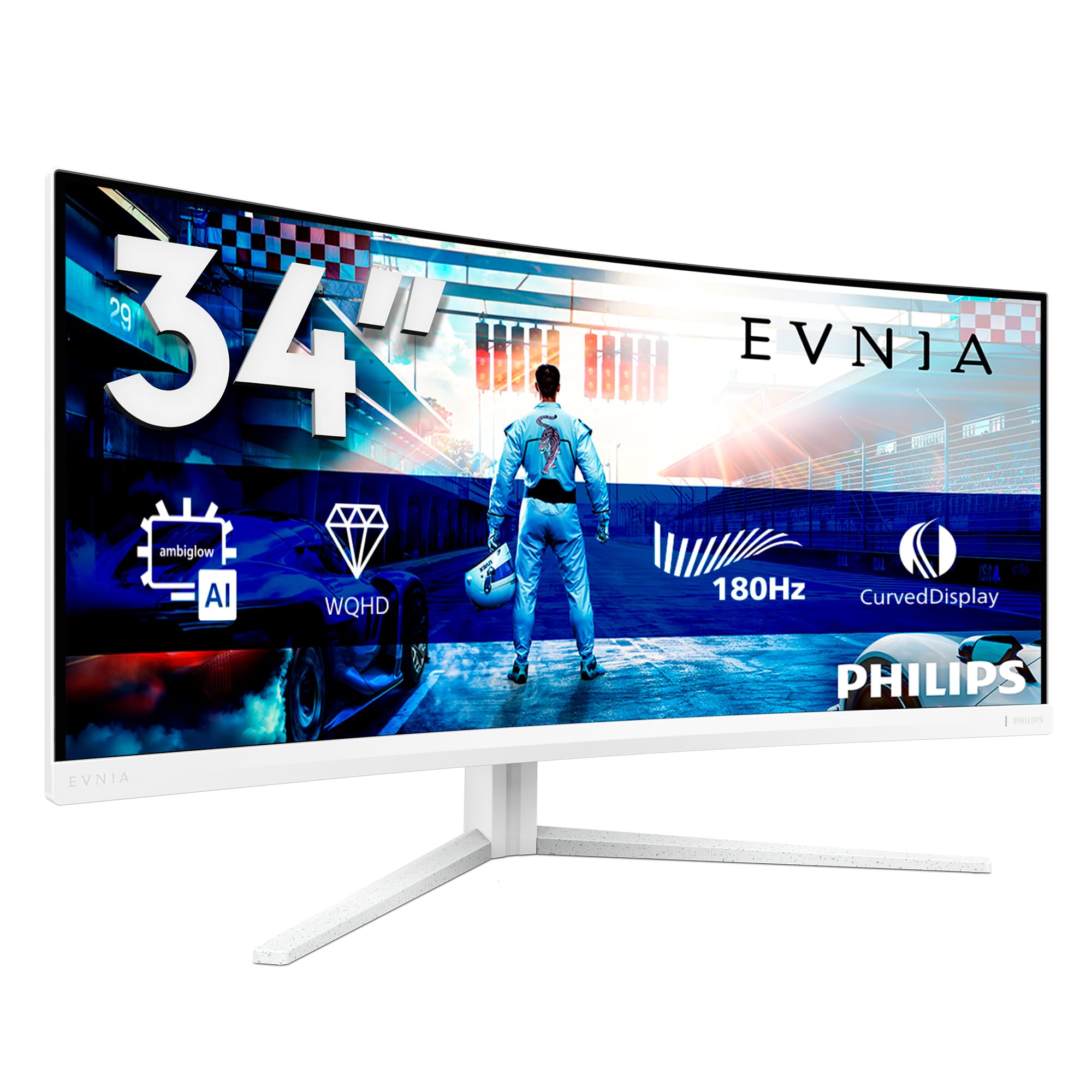 PHILIPS Evnia 34M2C5501A - 34 inch WQHD Curved Gaming Monitor, 180 Hz, 1 ms, Fre