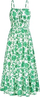 GRACE KARIN Women's Summer Maxi Dress Casual Sleeveless Spaghetti Strap Smocked Ruffle A Line Beach Long Dress with Pockets