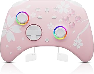 Mytrix Wireless Controllers for Switch/Switch 2, Windows PC iOS Android Steam/Steam Deck, Sakura Pink Bluetooth Controller with Programmable, Hall Effect Joysticks, Adjustable LED Light/Turbo/Vibration