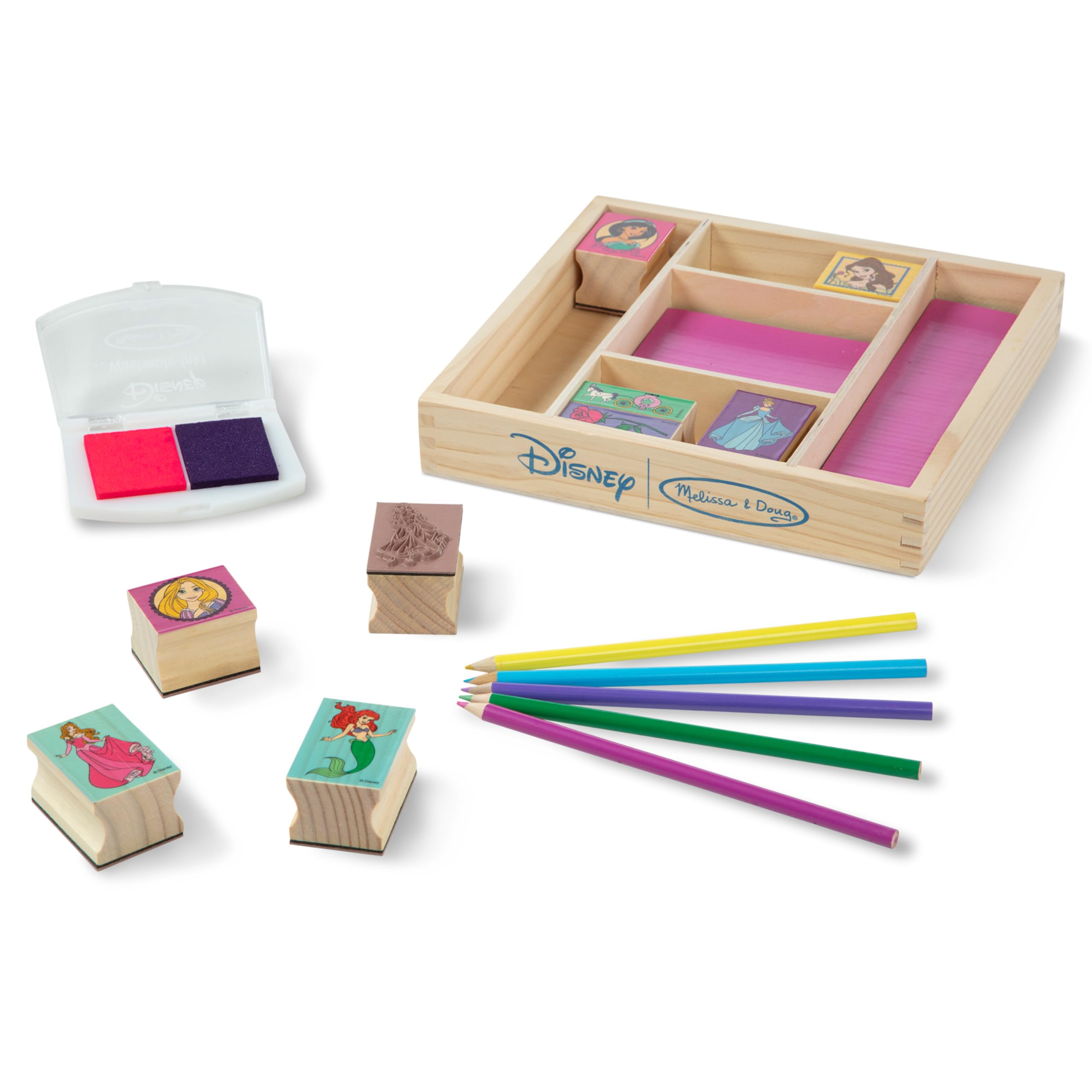 Melissa & Doug Disney Princess Wooden Stamp Set: 9 Stamps, 5 Colored Pencils, an