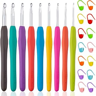 Vodiye 9 Sizes Ergonomic Crochet Hooks Set, Soft Grip, 2.0-6.0mm | Crochet Hooks for Beginners and Craft Lovers with Ergonomic Crochet Needles for Comfortable Crocheting and DIY Yarn Projects