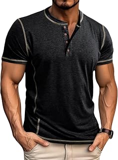 Aulemen T Shirt Herren Henley Kurzarm Slim Fit mit Knopfleiste M-3XL