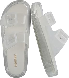 CUSHIONAIRE Pool Slides for Women Water Resistant Double Buckle Adjustable Slip-On Womens Sandals for Beach Shower Casual Wear