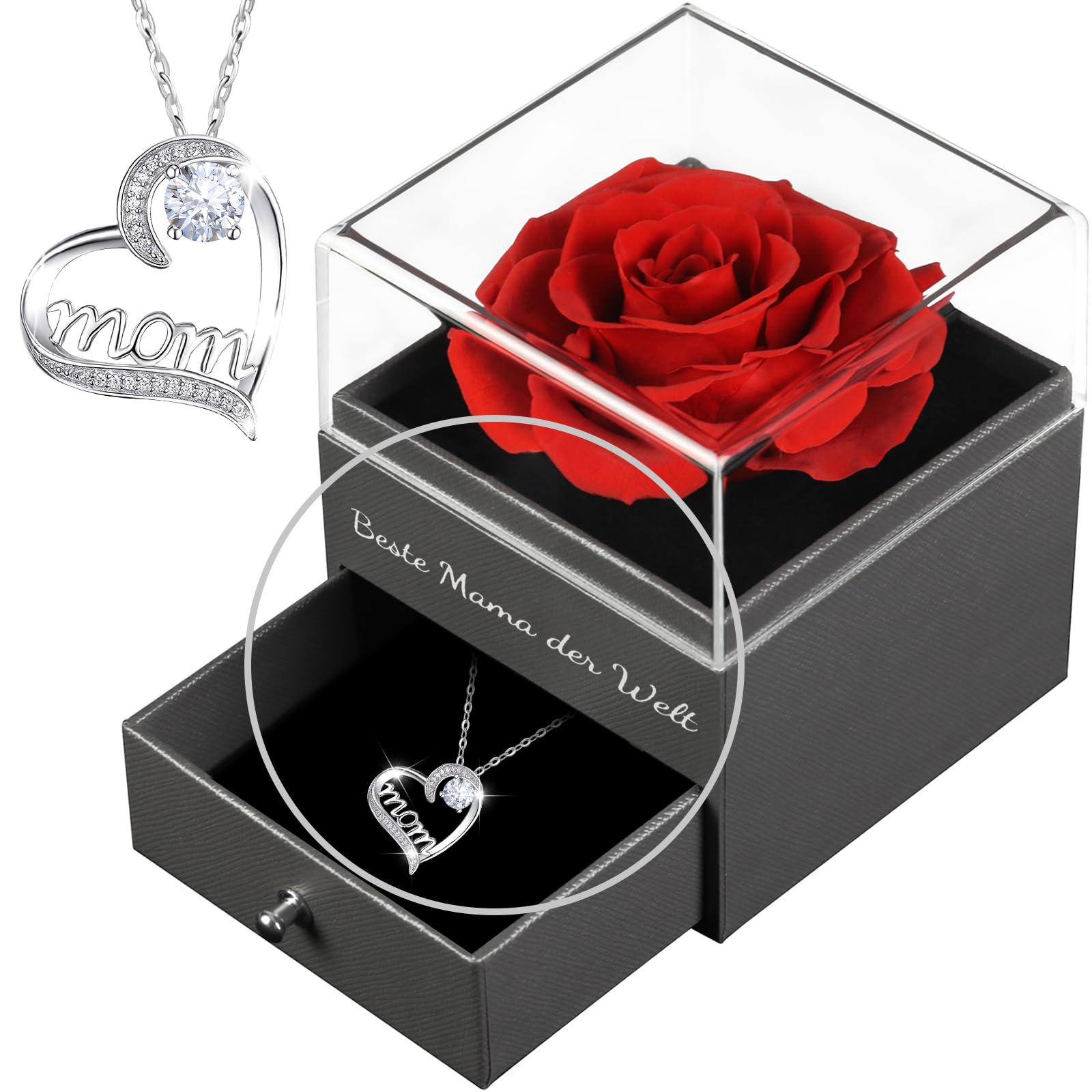 Yamonic Mother's Day Gift Ideas, Mother's Day Gift, Eternal Rose with Necklace, 