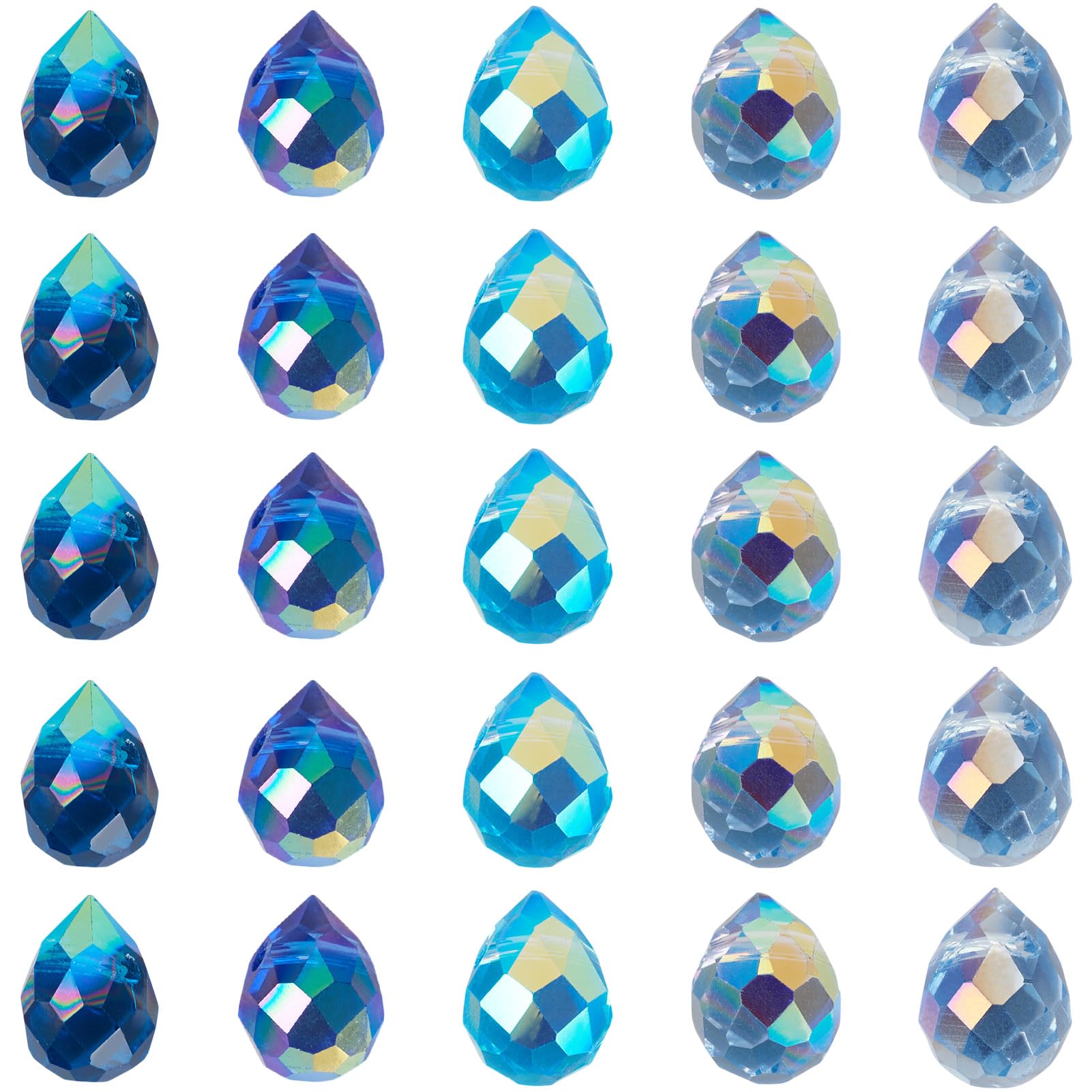 50 Pieces Teardrop Glass Beads for Jewelry Making, Sparkling Faceted Glass Beads