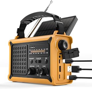 Emergency Radio with Hand Crank & Solar, NOAA Weather Band, AM/FM, 12000mAh | 8500mm² Solar Panel, Clear AM/FM Reception, 5W Flashlight & Reading Light, 120dB SOS, Phone Charging for Hurricanes & Outages