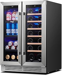 Yeego 24 Inch Wine and Beverage Refrigerator with 60 Can and 20 Bottle | 36-72°F Dual Zone Wine Cooler with Glass Door | Under Counter, Built-In or Freestanding | For Home Bar, Kitchen