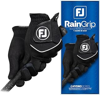 FootJoy Men's RainGrip Golf Glove, Black, Medium/Large, Pair