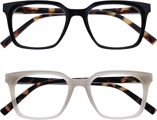 OPULIZE KOI Reading Glasses, Pack of 2 - Large Rectangular Frame - Black-Grey - Men and Women - Spring Hinges - RR50-17 - +3.00