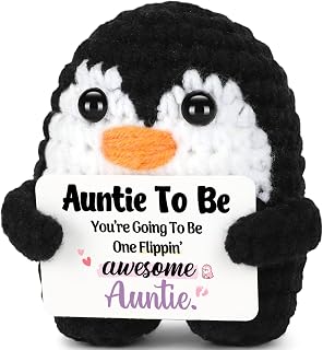 Pregnancy Announcement for Aunt, Funny Handmade Crochet Mini Penguin Promoted to Auntie Gifts, Best Aunt Ever Gifts for New Aunt Sister Friends Promoted to Auntie - Baby Announcement Reveal Gift