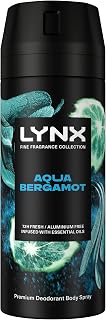 Lynx Fine Fragrance Collection Aqua Bergamot Premium Body Spray men's deodorant infused with a bergamot, sage, & juniper scent and essential oils for 72 hours of freshness 150 ml