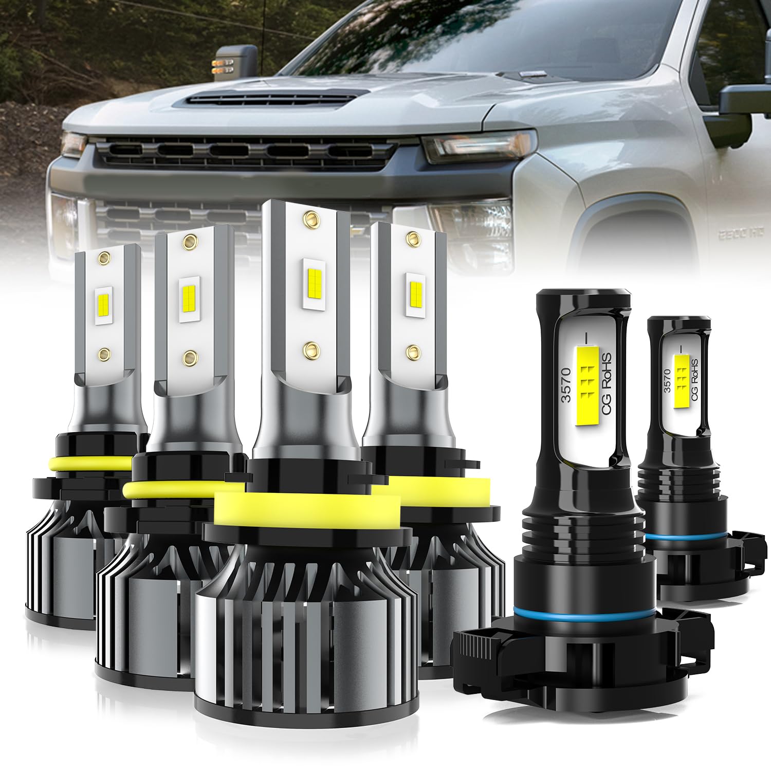 LED Headlight Bulbs Compatible With Chevrolet Silverado 1500 2007-2015, 2500 201