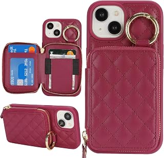 for iPhone 14 Case Wallet with Card Holder-Dark red