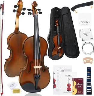 DIGERVY Solid Wood 4/4 Violin for Beginners – Spruce Top & Maple Back Acoustic Violin, Starter Kit with Rosewood Bow,Shoulder Rest, Extra Strings and Bridge (Classic, Full)