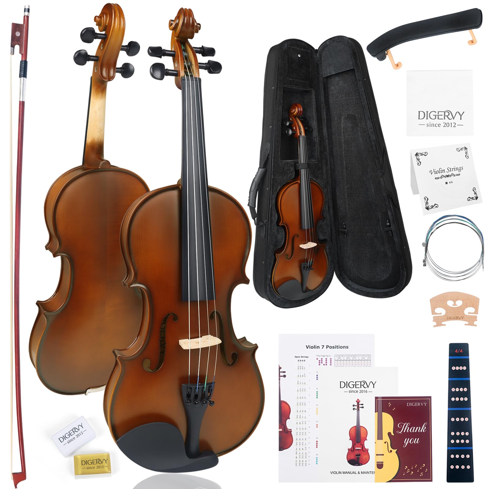 DIGERVY Solid Wood 4/4 Violin for Beginners – Spruce Top & Maple Back Acoustic V