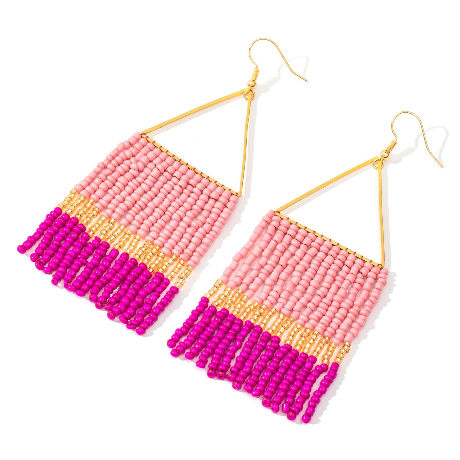 Handmade Beaded Tassel Earrings - Statement Seed Bead Earrings, Boho Beaded Frin