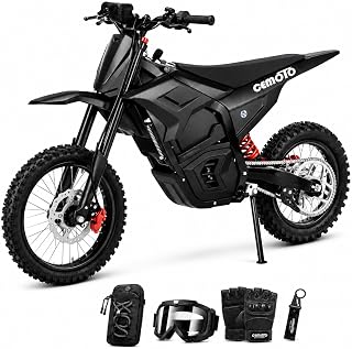CEMOTO Electric Dirt Bike for Teens Adults - 3000W 40 Mph Motor,53 Miles Range 48V 23AH Battery,14"/12" Tires Dual Disc Braking &amp; Full Suspension Electric Motorcycle (#01 D02-Black)