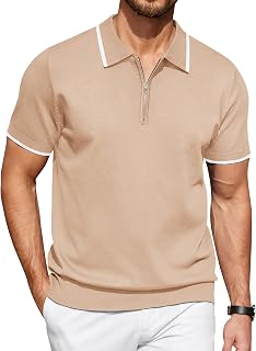 COOFANDY Men's Polo Shirt Zipper Casual Knit Short Sleeve Polo T Shirt Classic Fit