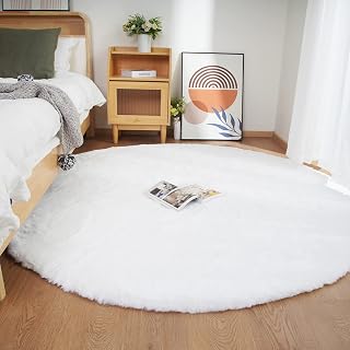 Ghouse Faux Sheepskin Rug Short Pile Washable Fluffy Plain Fur Effect Non-Slip Easy to Clean, Size: Round 150 cm, White