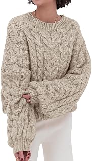 PRETTYGARDEN Womens Sweaters Fall 2025 Cable Knit Long Sleeve Crewneck Oversized Sweater Chunky Pullover Loose Outfits