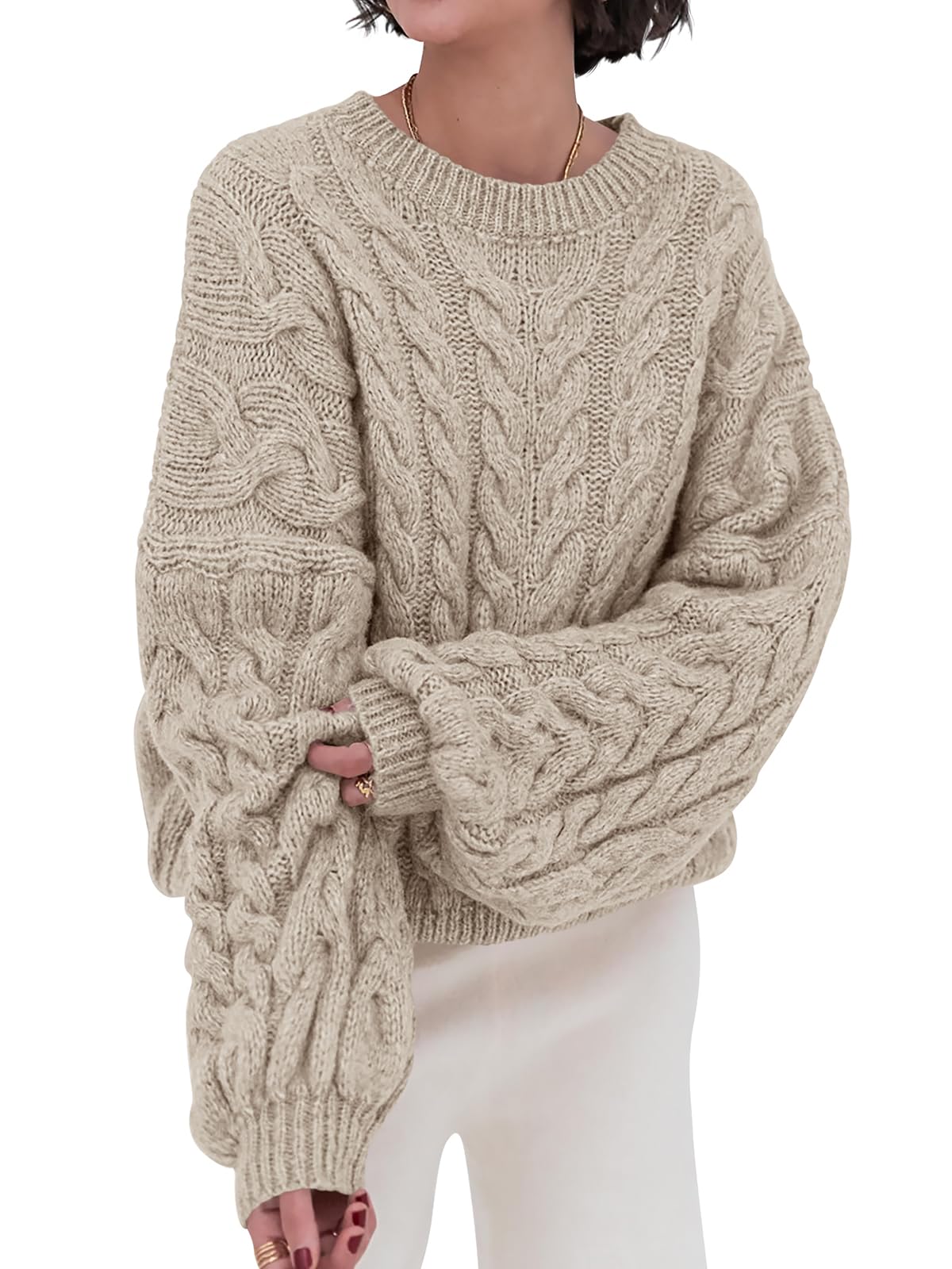 PRETTYGARDEN Womens Sweaters Fall 2025 Cable Knit Long Sleeve Crewneck Oversized