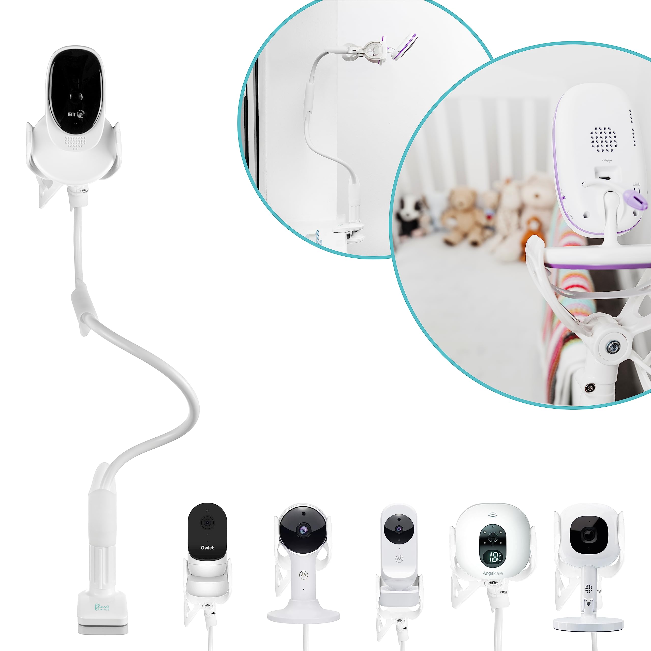 Flexi Twist | Universal Baby Monitor Holder | Secure with Straps & Clamp to Furn