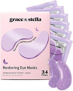 grace &amp; stella Retinol Under Eye Patches for Wrinkles (Purple,24 Pairs) | Restoring Gel Under Eye Masks with Hyaluronic Acid - Birthday Gifts for Women, Stocking Stuffers for Women - Vegan Skin Care