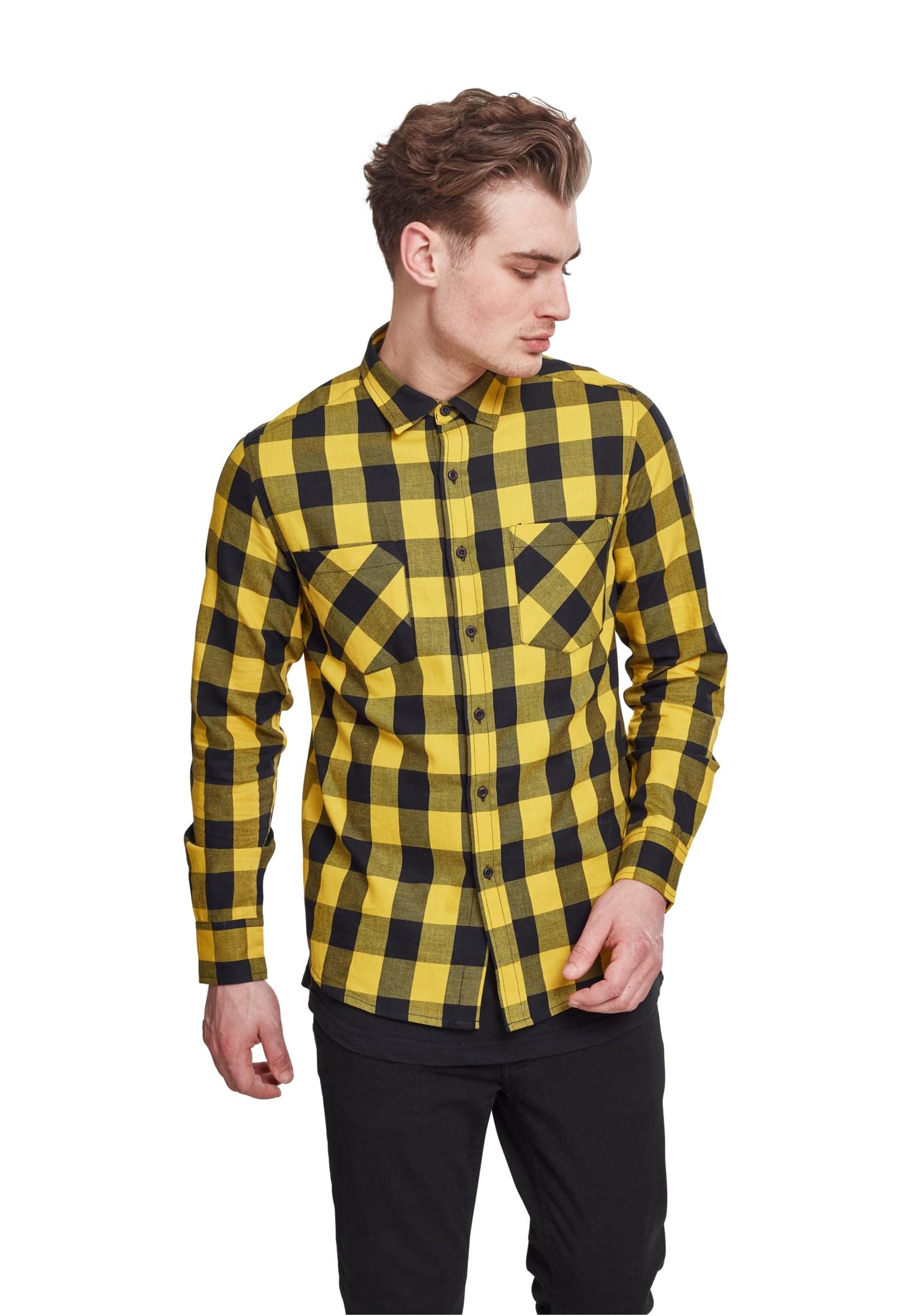 Urban Classics Checked Flanell Men's Flannel Shirt Black/White 100% Cotton Regul