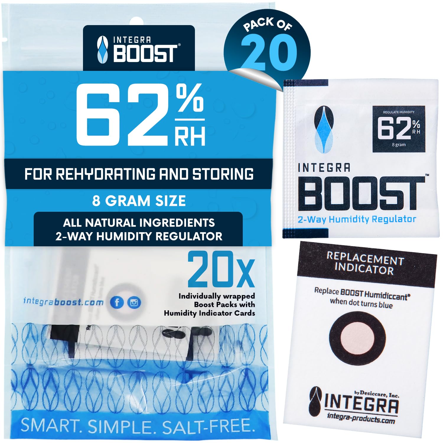 Integra Boost 62% RH 2-Way Humidity Control Pack, 8g, Pack of 20